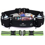 Adjustable Hydration Running Belt with 2 Water Bottles and Reflective Armbands Included, Ideal for Jogging Marathon (Black)