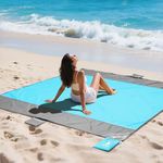 covacure Nylon Extra Large Beach Blanket Sandproof Waterproof - 108"x85" for 7-8 Adults,Oversized Portable Beach Mat with Zipper Pockets,Lightweight Outdoor Accessories for Camping,Hiking,Blue & Grey