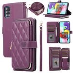 ELISORLI Wallet Case for Samsung Galaxy A51 4G with Wrist Strap Crossbody Shoulder Strap 9 Card Slot Zipper Purse Luxury PU Leather Stand Cell Phone Cover for A 51 M40S 51A A515F S51 Women Deep Purple