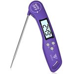 DOQAUS Meat Thermometers, Instant Read Cooking Thermometer, Digital Food Thermometer, Backlight LCD Screen Foldable Long Probe & Auto On/Off, Perfect for Kitchen Cooking, BBQ, Water,Meat, Milk(Purple)