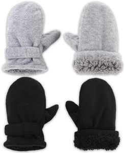 Brook + Bay Baby & Toddler Sherpa Lined Fleece Winter Hat & Mitten Set - Warm Snow Trapper Pom Hat & Gloves for Infant Kids, Boys & Girls 6-18 months - Black/Gray