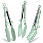 Agabani 3 Pack Green Silicone Kitchen Cooking Tongs Set, Stainless Steel Nonstick Food Tong with BPA Free Silicone Tips for Serving Pasta Spaghetti Steak Pie Pizza Salad Vegetable Fruit Grilling BBQ