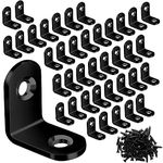 40PCS L Bracket Corner Brace Sets, Stainless Steel Corner Bracket, 90 Degree Right Angle Bracket, Metal L Brackets for Shelves Wood Furniture Cabinet Chair Drawer with 80PCS Screws, Black (20mmx20mm)