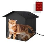 FHTONGE Heated Cat House for Outdoor Cats in Winter, Weatherproof Heated Feral Cat Shelter Insulated Cat Hut, Collaspable Stray Cat Bed House with Self Heating Pad for Outside Wild Small Animal Rabbit