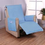 Hokipo Quilted Recliner Chair Cover For 1 Seater With Side Pockets, Blue (In-727) - Polyester