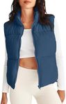 MEROKEETY Women's Quilted Puffer Vest Lightweight Stand-up Collar Soild Color Warm Outewear, DarkBlue, X-Large