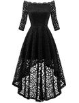 Dressystar Formal Dress Hi-Lo Off Shoulder 3/4 Sleeves Lace Church Cocktail Wedding Guest Party Dress 1142 Black M