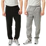 TEX2FIT 2-Pack Men's Jogging Pants with Side Pockets, Elastic Bottom, Soft Fleece Sweat Pants (Black/Light Grey, Medium)