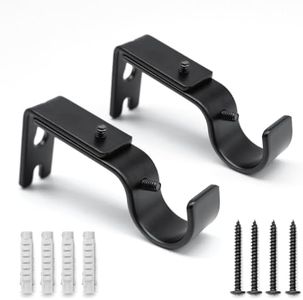 Curtain Rod Brackets Adjustable, 2 Pack Premium Rod Bracket for Walls, Curtain Rod Holder, Drapery Rod Holders Hardware Window Curtain Rod Support Hanger for 1 Inch Rod, Black