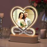 Rainsar Wedding Gifts, Personalised Anniversary Present for Him Her, Customized Wedding Gifts for Bride and Groom, Acrylic LED Night Light with Picture, Heart Photo Frame Lamp for Birthday Christmas