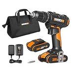 Worx WX370.1 PowerShare 20V Cordless Combi Hammer Drill Kit with 2 Batteries, Charger and Carry Bag - High Torque Impact Drill Set for Wood, Metal and Masonry