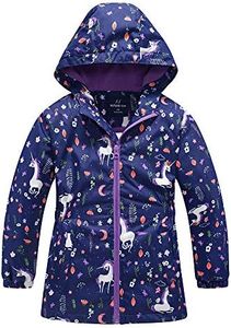 Sowllars Girls Rain Jacket, Windbreaker Kids Raincoat Waterproof Zip Jacket with Fleece Liner… (Navy, 6)