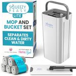 SqueezyPeasy Lite Flat Mop and Bucket Set | 3 Chamber Mop and Buckets Sets Separate Dirty Water | Multi-Functional Wash & Dry Mop with 5 Reusable Pads for All Hard Floors