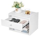 BWEISHOME Floating Nightstand with Drawer, White Nightstand Floating Bedside Table, Wall Mounted Nightstand Floating Night Stand Floating Side Table, Floating Shelves for Living Room, Bedroom KTZ04W