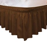 Elegant Elastic Ruffle Bed Skirt Easy Warp Around King/Queen Size Bed Skirt Pins Included, (Brown) by CT DISCOUNT STORE