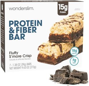 Wonderslim High Fiber Protein Bars, Fluffy S'more Crisp | 15g Protein, 8g Fiber | Low Sugar, Low Carb | Healthy Indulgence | Satisfying, Supports Energy & On-the-Go Convenience, 7 Pack