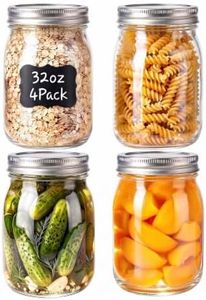 Mason Jars Airtight Lids,32oz Regular Mouth Food Grade Glass Canning Jars,Food Storage Leak-Proof, Dishwasher Safe, Perfect Fermenting, Pickling, Overnight Oats,Snacks, Candies, DIY Projects (4PACK)