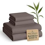 BAMPURE 100% Organic Certified Bamboo Sheets King - 4 Piece Set - Superior Soft & Cooling Sheets - Up To 16 Deep Pocket - Luxury Series |1 Flat Sheet, 1 Fitted Sheet, 2 Pillowcases (King Stone Grey)