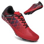 THESTRON Professional Spikes Track & Field Shoes for Men Women Kids Breathable Racing Jumping Sprint Running Sneakers, Red Black, 11.5