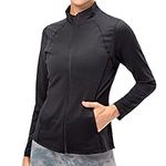 TERODACO Running Jacket Women Full Zip Long Sleeve Lightweight Gym Top with Pockets UPF 50+ Ladies Sports Tops for Yoga Workout Fitness,Slim Fit Quick Dry Breathable 12613 Black S