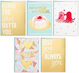 Hallmark Studio Ink Valentines Day Cards, Galentines Day Cards, or Love Cards Assortment, Gold and Pastel (5 Cards with Envelopes)