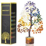 HindCraft Chakra Tree of Life - Crystal Tree for Positive Energy, Feng Shui Tree, Home Decor - 7 Chakra Tree, Crystal Decor - Meditation Decor Luck Figurine, Wealth Prosperity, 200 Beads, 8-10 Inch