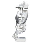 Silence Is Golden Thinker Statue - 28cm Modern And Creative Abstract Sculpture Of Keep Silent Man Statue Figurine For Home Living Room Office Desk Decor (Silver)