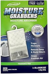 Concrobium Moisture Grabber Hanging Bag, Pack of 3 - Fragrance-Free Moisture Absorber with Anti-Leak Technology for Kitchens and Bathrooms, Prevents Mould Growth and Freshens Air Indoors