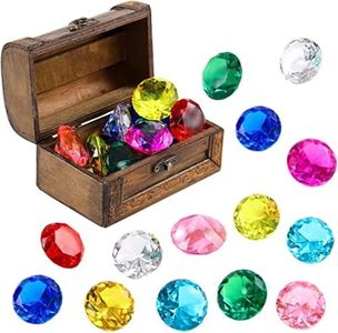 Diving Gem Pool Toy 15 Big Colorful Diamonds Set with Big Treasure Chest Pirate Box Underwater Gem Diving Toys Set Dive Throw Toy Set Swimming training Gift Toy for Summer Swimming Pool Party Supplies