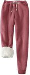 Flygo Women's Winter Warm Fleece Joggers Pants Sherpa Lined Sweatpants Active Track Pant (Wine Red, Medium)