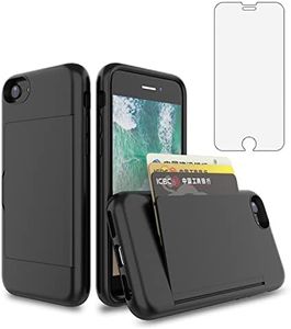 Asuwish Phone Case for iPhone 6/6s/7/8/SE 2020 with Screen Protector Cover and Credit Card Holder Stand Hybrid Cell i Phone7case Phone8case Six Seven 6a i6 i7 i8 7s 8s SE2020 SE2 2 Women Men Black