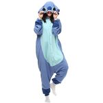 PALAY® Stitch Pajamas for Women Men Girls Cute Flannel Stitch Kigurumi Onesie Pajamas Soft Plush Wearable Blanket Hoodie Pajamas Cosplay Party Halloween Costumes - Blue, M