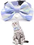 Plaid Bow Tie Breakaway Cat Collar,Cute Kitten Collar with Bell and Rabbit Pendant - Adjustable Size 7.87"-11.78" (Ribbon Blue, M)
