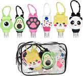 6 Pcs Cute Cartoon Kids Refillable Bottles Travel Containers Empty Plastic Bottles with Silicone Case Keychain Carrier, 30 ml Portable Leak Proof Flip Cap Keyring Bottles - Animal Shaped (6PCS)