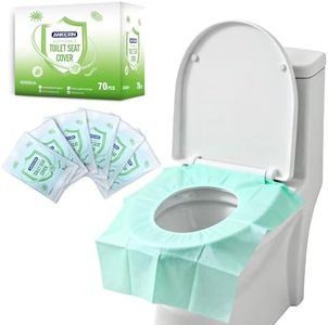 ANKEXIN Disposable Toilet Seat Covers, 70 PCS Individually Travel Pack, XL Waterproof & Adhesive Secure Fit for Public Restrooms, Airplane & Office Use