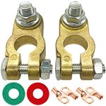 QAQGEAR 2Pcs Brass Battery Terminal Connectors, Top Post Battery Terminals Clamp Quick Release Disconnect Positive & Negative Set for Marine Car Boat RV with Ring Terminal Connector
