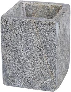 Creative Home Natural Slate Stone Square Tumbler Toothbrush Holder Makeup Brush Holder Bathroom Vanity Countertop Organizer, 7.6 x 7.6 x 10.2 H cm, Grey