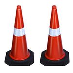 ABS INDUSTRY Safety Cones Multipurpose PVC Plastic Traffic Safety Cone with Black Rubber Weighted Base and Highly Visible Reflective Collar (Pack of 2)