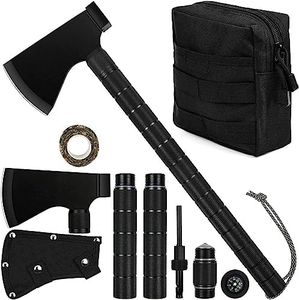 iunio Camping Axe, Hatchet with Sheath, Multi-Tool, Camp Ax, Survival Gear, Folding Portable Tools, for Hiking, Backpacking, Emergency, Hunting, Outdoor