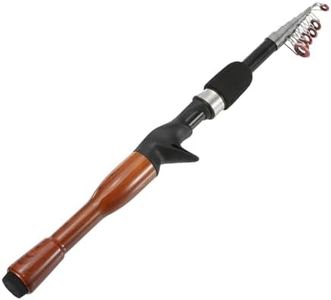 PATIKIL Telescopic Fishing Rod 1.6 m, Fiberglass Portable Mini Fishing Pole Collapsible Fishing Gear for Travel Saltwater Freshwater, Black & Wood Color