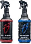 Boat Bling Hot Sauce Premium Hard Water Spot Remover and Mild Soap Sauce Premium Upholstery Cleaner - Two 32 oz Bottles