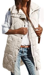 Dokotoo Long Gray Puffer Vest Women Warm Padded Gilet Casual Zip-Up Pocketed Sleeveless Outerwear Jacket Winter Coats for Women Quilted Vest 2026 Fashion Medium