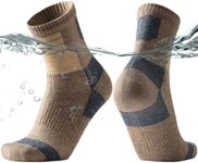 SuMade Breathable Cushion Merino Wool Waterproof Socks, Unisex Merino Wool Waterproof Socks Moisture Wicking Light Hiking Socks for Sports Boating Fishing Crew Sock,1 Pair,Large, Light brown and Blue