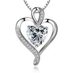 18K White Gold Necklaces for Women Love Heart Pendant with Sparkling Crystal Necklace Jewellery Gifts for Mum Her Wife Girlfriend Anniversary Birthday Mothers Day Valentines