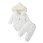 newborn Baby Girls Winter Hooded sweatshirt romper Clothes sets Toddler fall Outfits 0-3 Months pant sets white 3Pcs