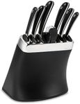 Robert Welch Signature Knife Block Set. Includes 6 Signature Kitchen Knives - Bread 22cm, Carving 23cm, Cook's 18cm, Kitchen 14cm, Santoku 11cm, Paring 10cm, and Built-in Knife Sharpener