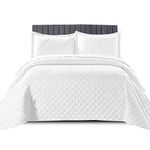 King Size Quilted Bedspread Bedding Set 3 Piece Lightweight Ultrasonic Quilt King Size Bedspreads Bed Decor Coverlet Set - Reversible Bed Throw (White, 94 x 98 inches)