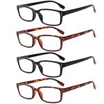 Kerecsen 4 Pack Reading Glasses for Women/Men Spring Hinges Readers Glasses Lightweight Eyeglasses (2 Black 2 Tortoise, 3.0, multiplier_x)