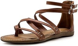 Ollio Women's Shoe Gladiator Strap Flat Zori Sandal, Saddle Brown, 7 US