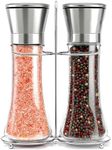 Willow & Everett Salt and Pepper Grinders - Set of Premium Stainless Steel Mills w/Stand – Tall Shakers w/Adjustable Coarseness - Salt & Pepper Mills w/Lids